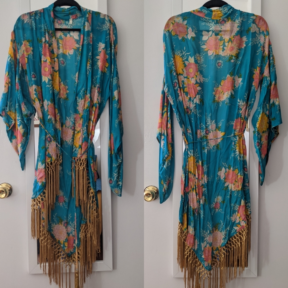 Spell & The Gypsy turquoise kimono gold tassels